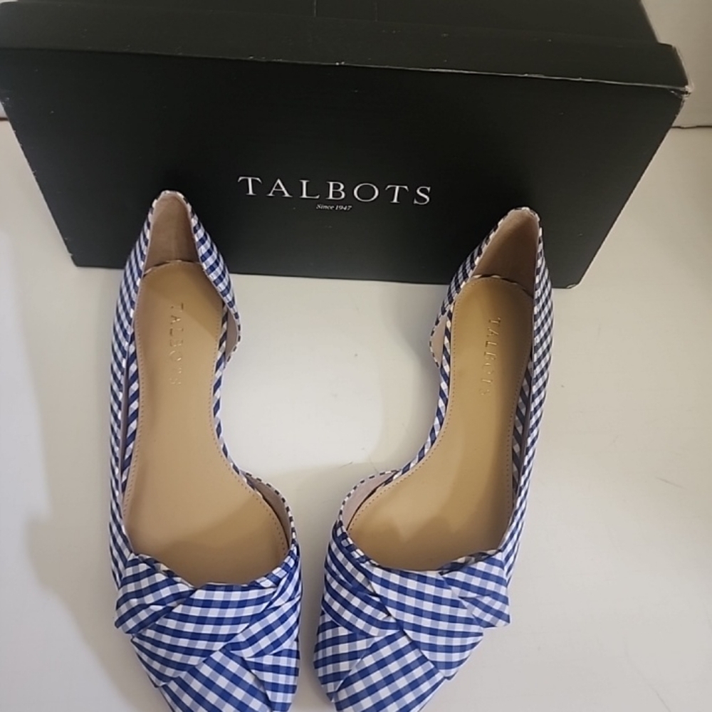 Talbots 7.5N Edison D’Orsay Bow Flats Gingham Checked Women Shoes